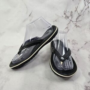 Crocs Sandal Womens 8 Flip Flop Black White Slip On Leather Water Summer Shoes